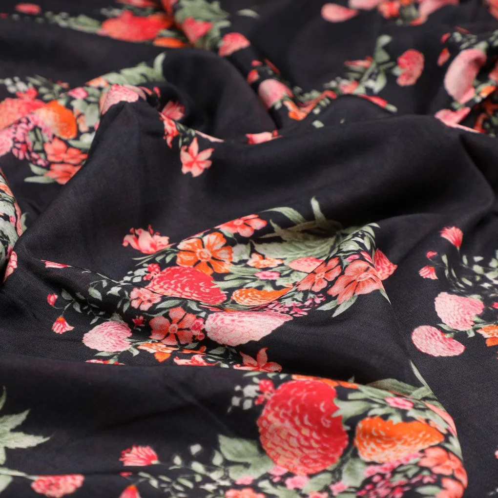Red Leaves Printed Pure Muslin Fabric - Image 3