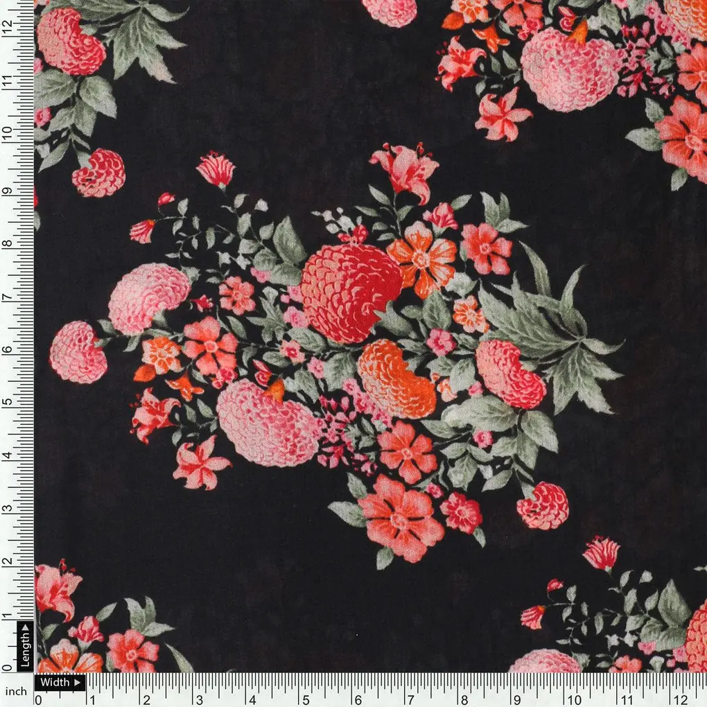 Red Leaves Printed Pure Muslin Fabric - Image 4