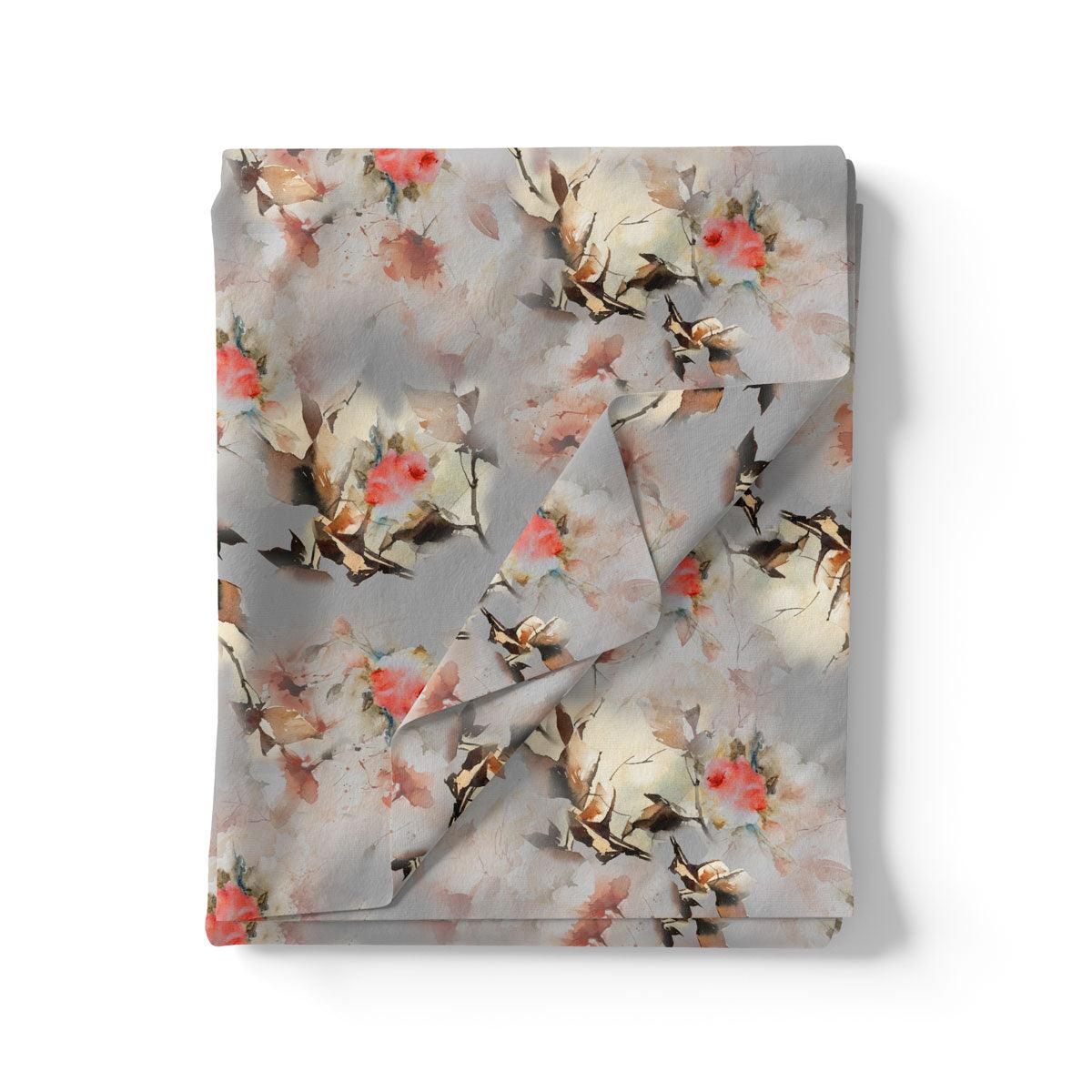 Red Leaves Printed Silk Crepe Fabric Material - Image 3