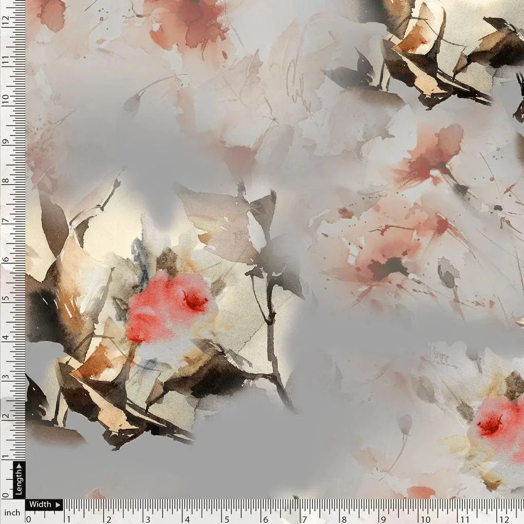 Red Leaves Printed Silk Crepe Fabric Material - Image 5
