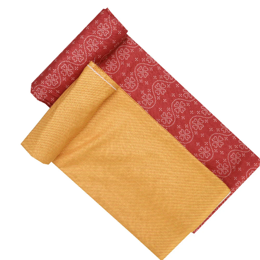 Red Linen Printed Unstitched Fabric Set (5 Meter Set) - Image 4