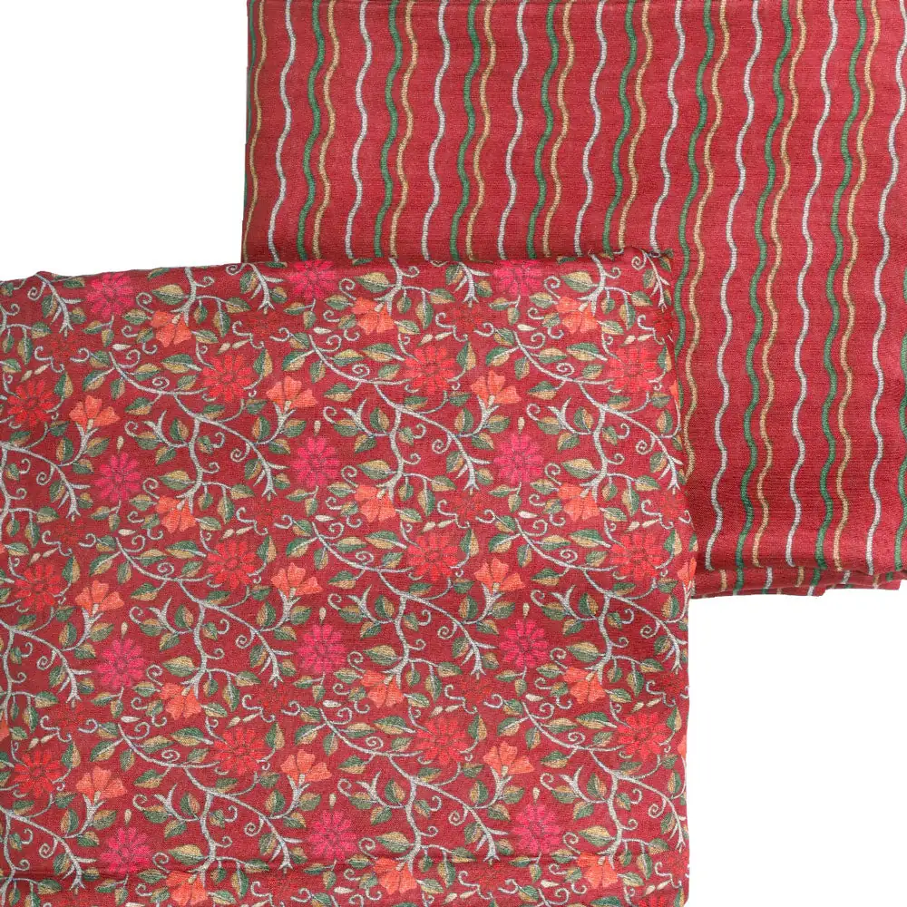 Red Linen Printed Unstitched Fabric Set (5 Meter Set) - Image 3