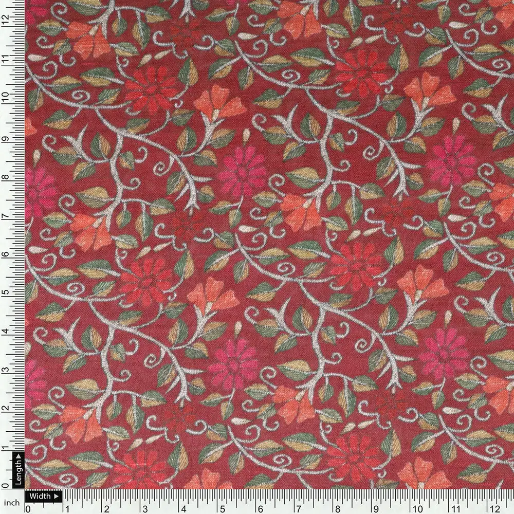Red Linen Printed Unstitched Fabric Set (5 Meter Set) - Image 5