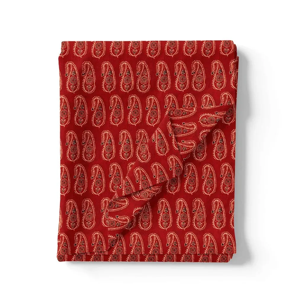 Red Paisley Organza Printed Fabric - Image 3