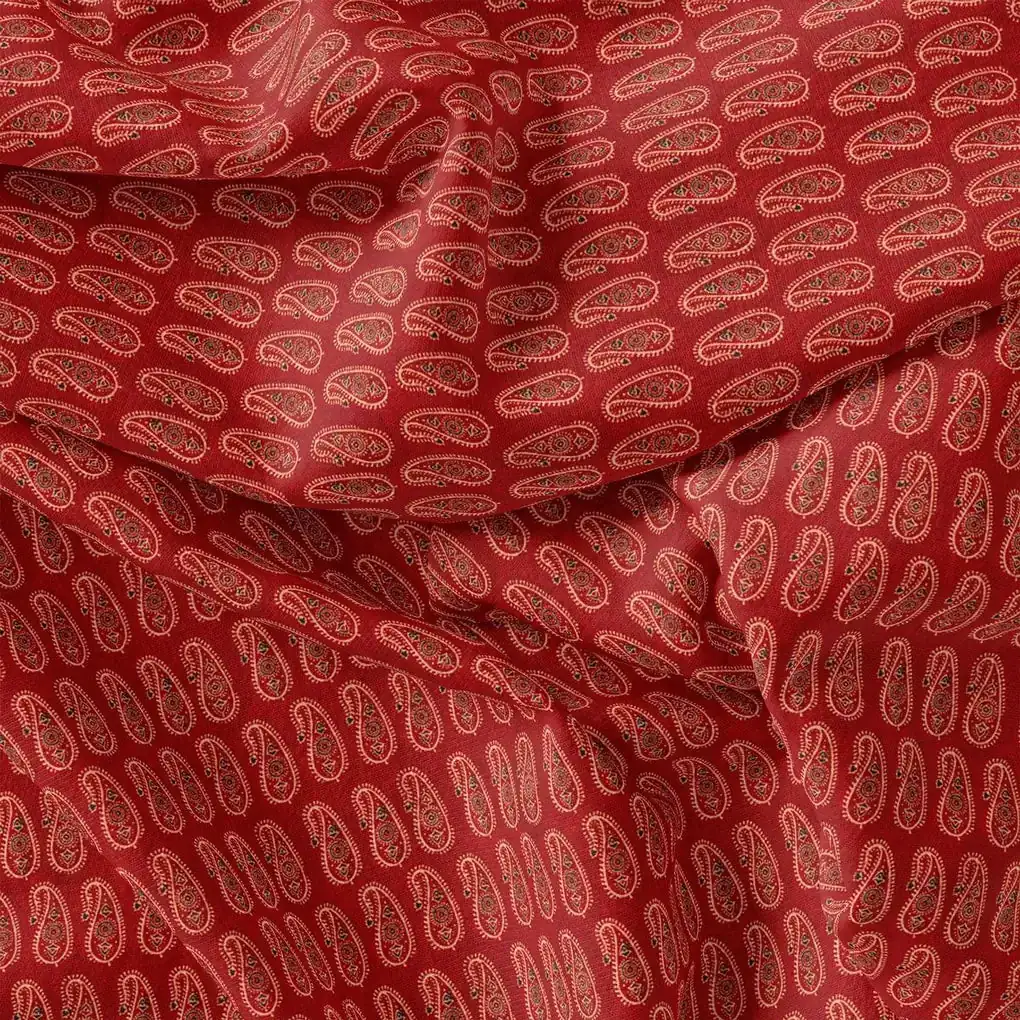 Red Paisley Organza Printed Fabric - Image 4