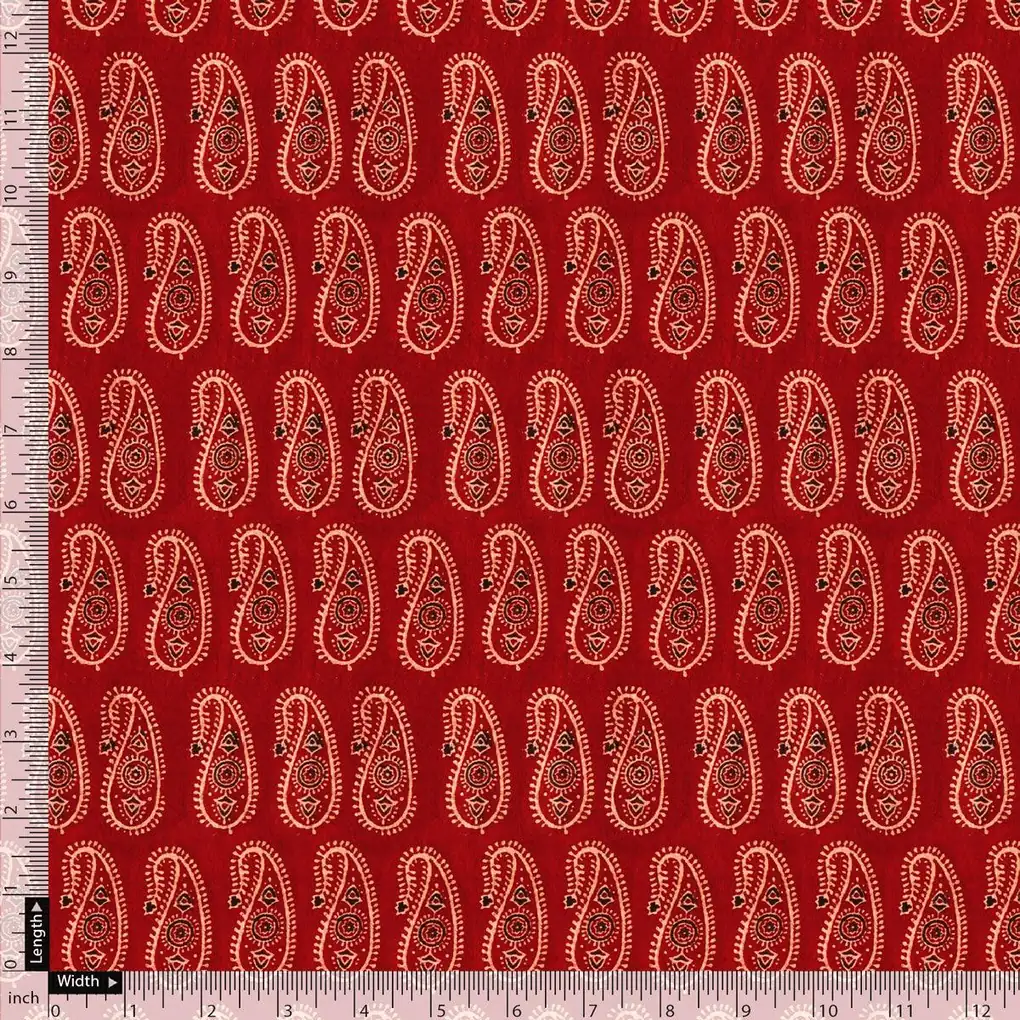 Red Paisley Organza Printed Fabric - Image 5