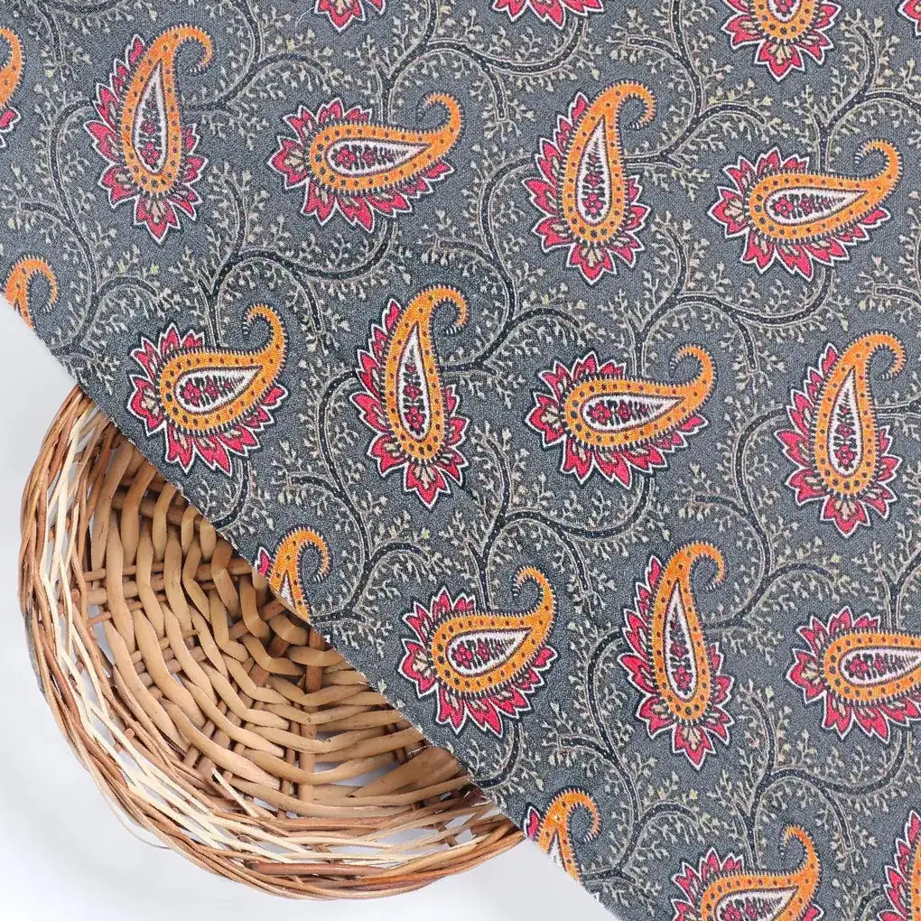 Red Paisley Pure Cotton Printed Fabric Material - Image 2