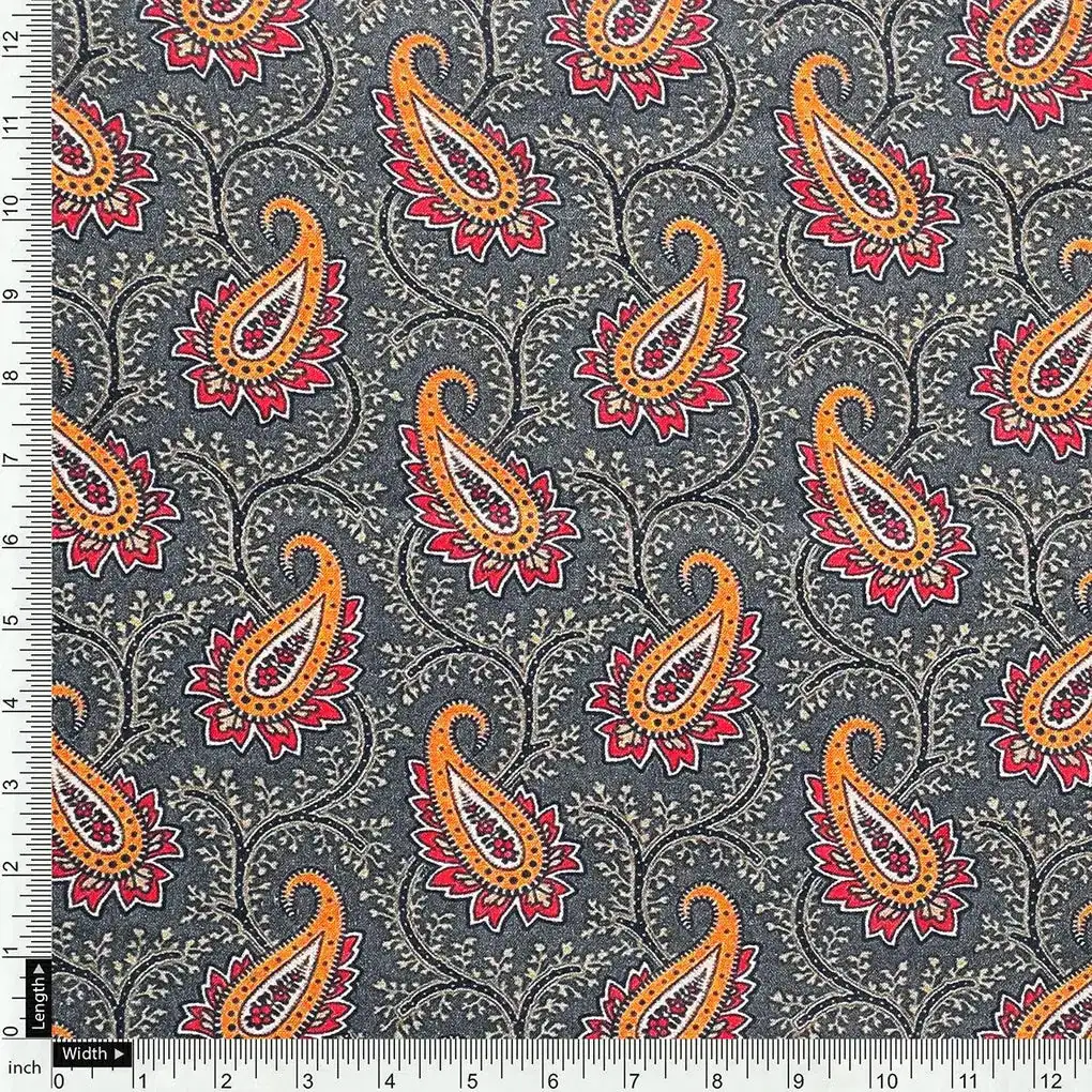Red Paisley Pure Cotton Printed Fabric Material - Image 4