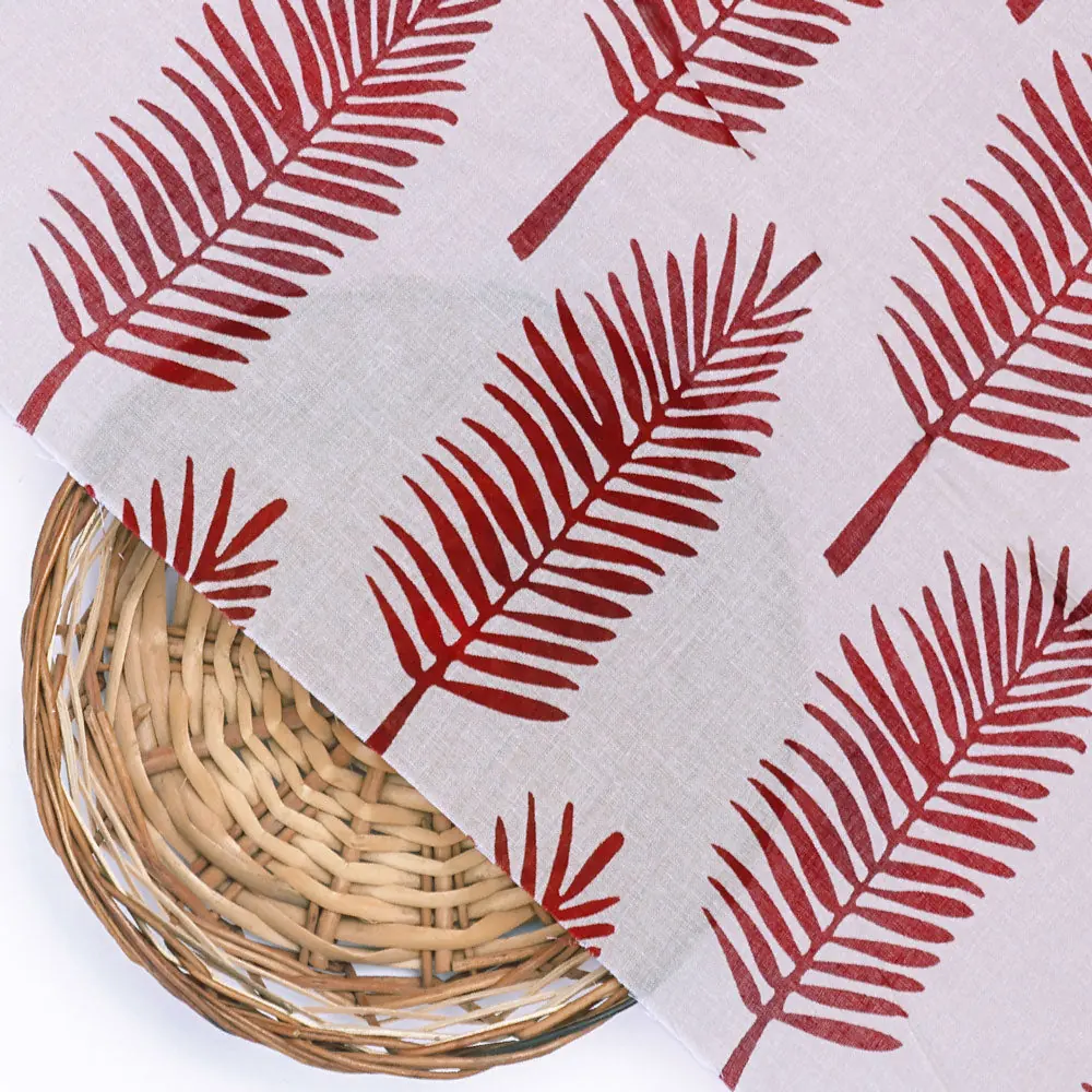 Red Pedate Leafs Digital Printed Fabric - Pure Cotton - Image 2