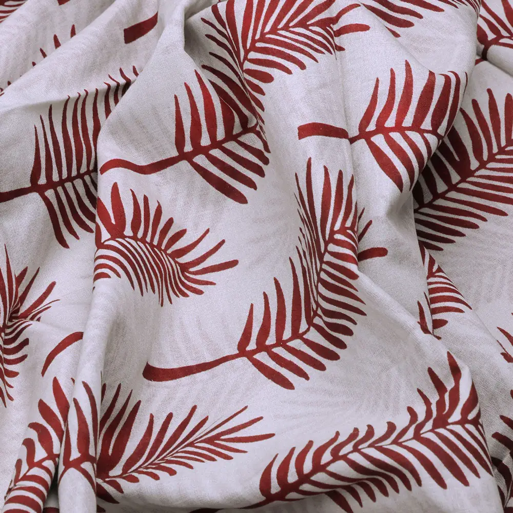 Red Pedate Leafs Digital Printed Fabric - Pure Cotton - Image 3