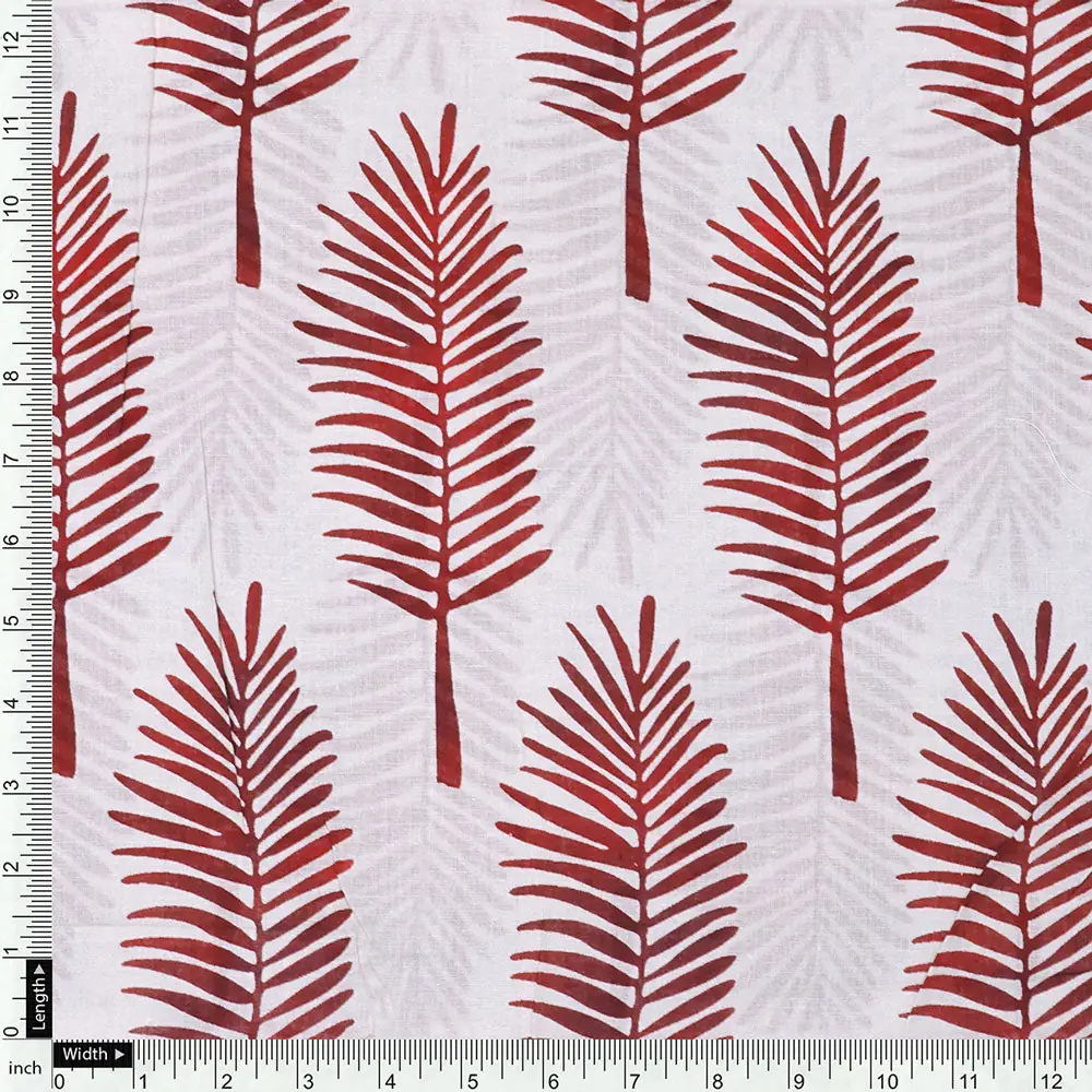 Red Pedate Leafs Digital Printed Fabric - Pure Cotton - Image 4