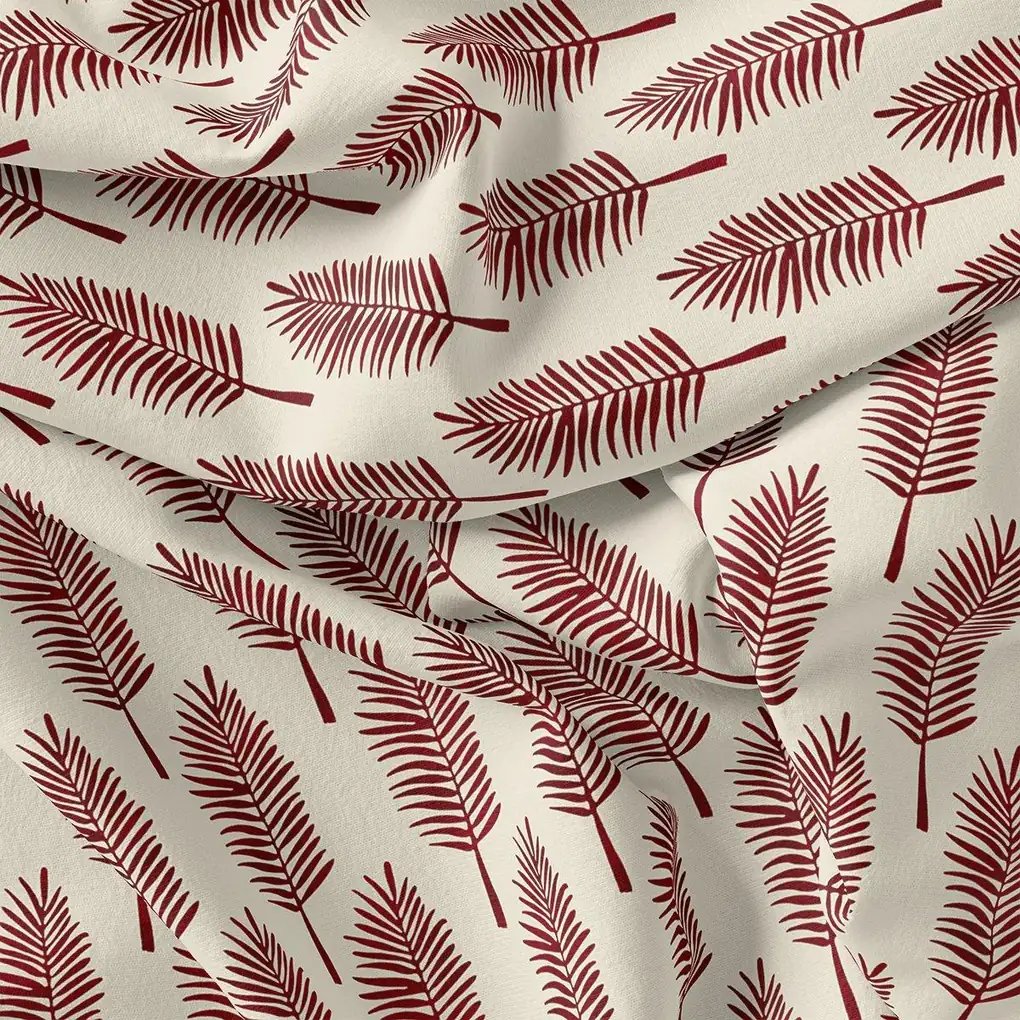 Red Pedate Leafs Digital Printed Fabric - Pure Muslin - Image 3
