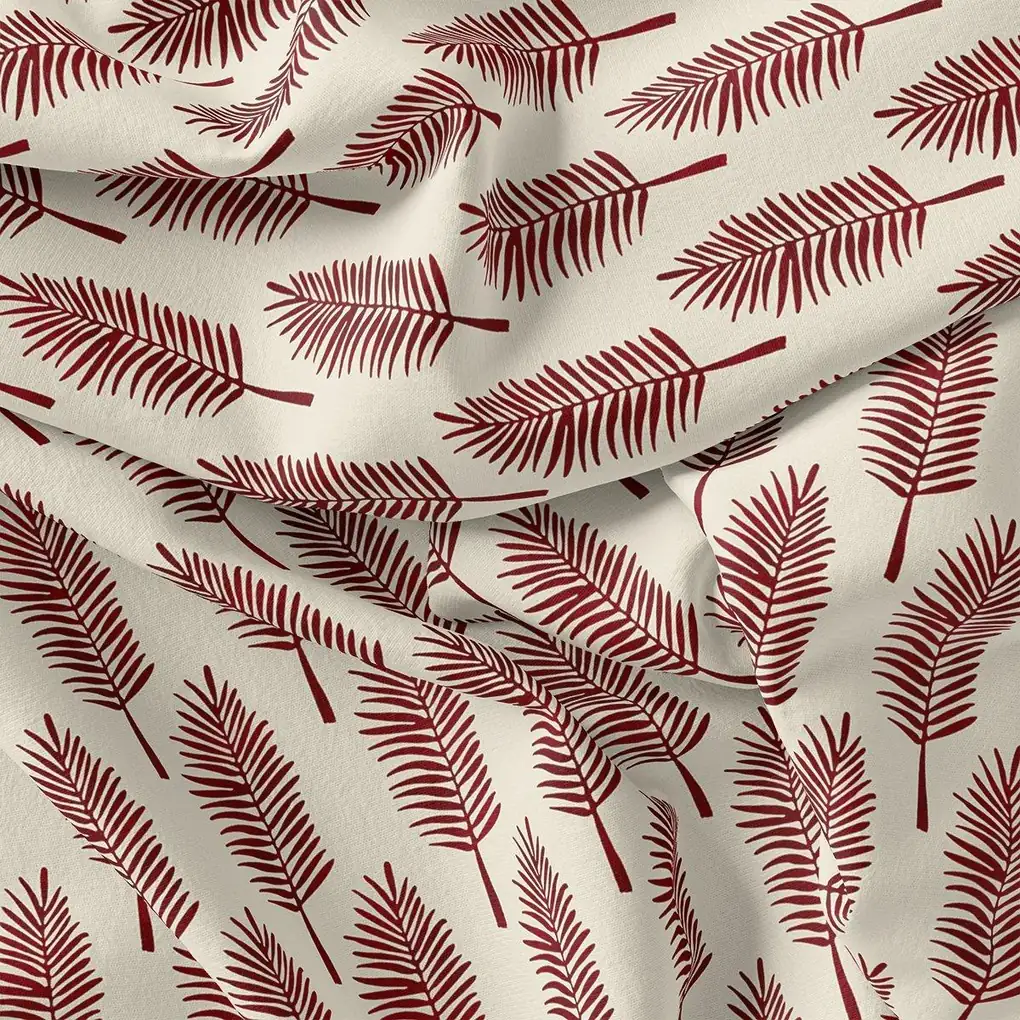 Red Pedate Leafs Digital Printed Fabric - Rayon - Image 3