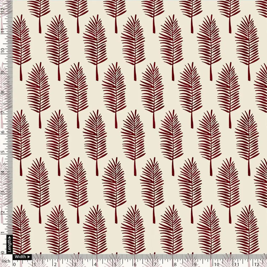 Red Pedate Leafs Digital Printed Fabric - Rayon - Image 4