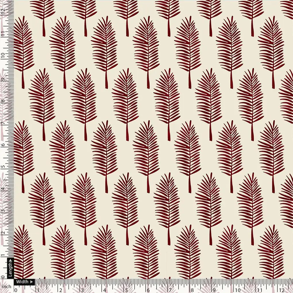 Red Pedate Leaves Digital Printed Fabric - Image 4