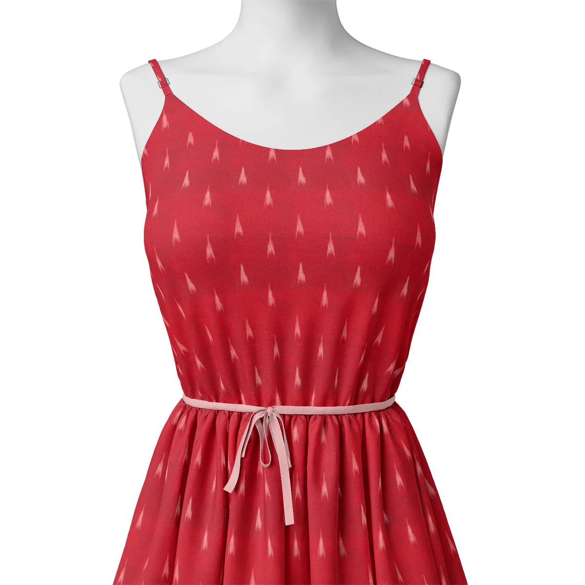 Red Polka Motif Digital Printed Fabric - Kora Silk - Image 2