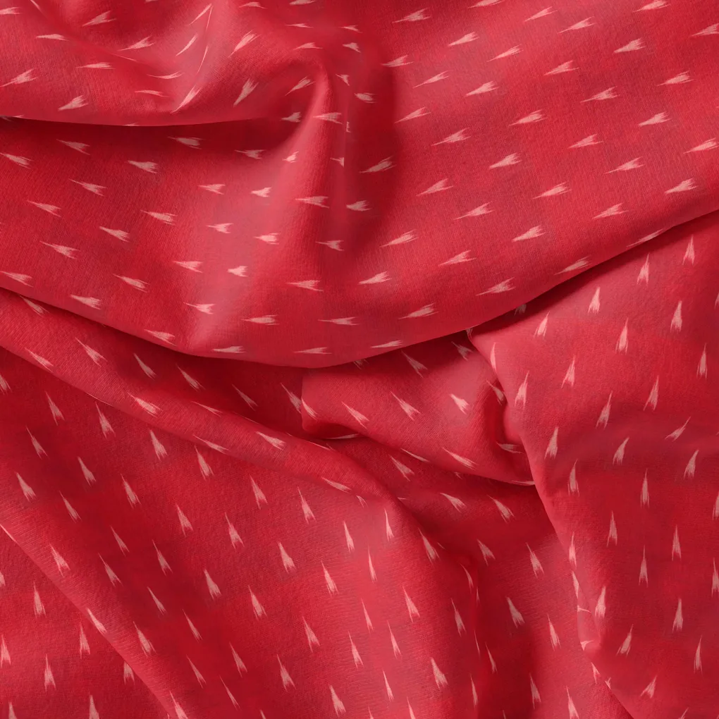 Red Polka Motif Digital Printed Fabric - Kora Silk - Image 3