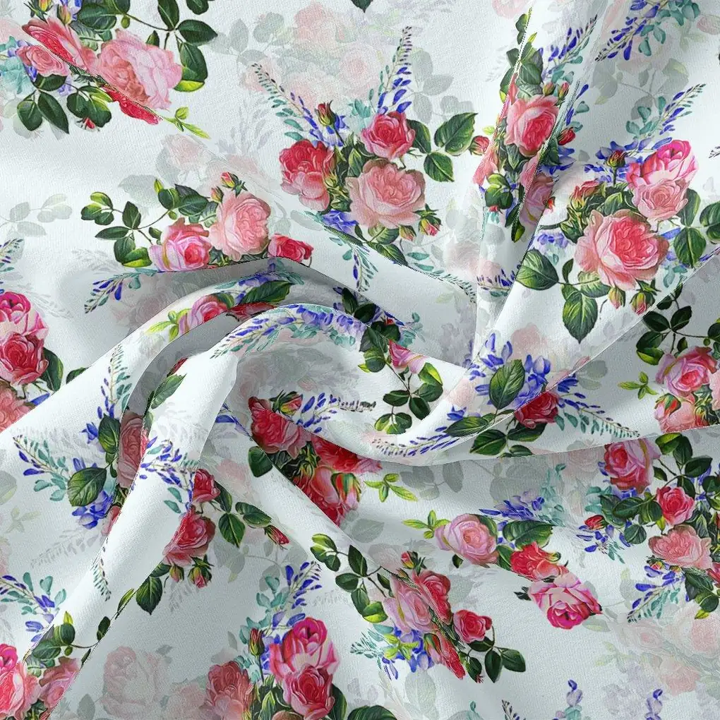 Red Rose Bunch Repeat Digital Printed Fabric - Image 3