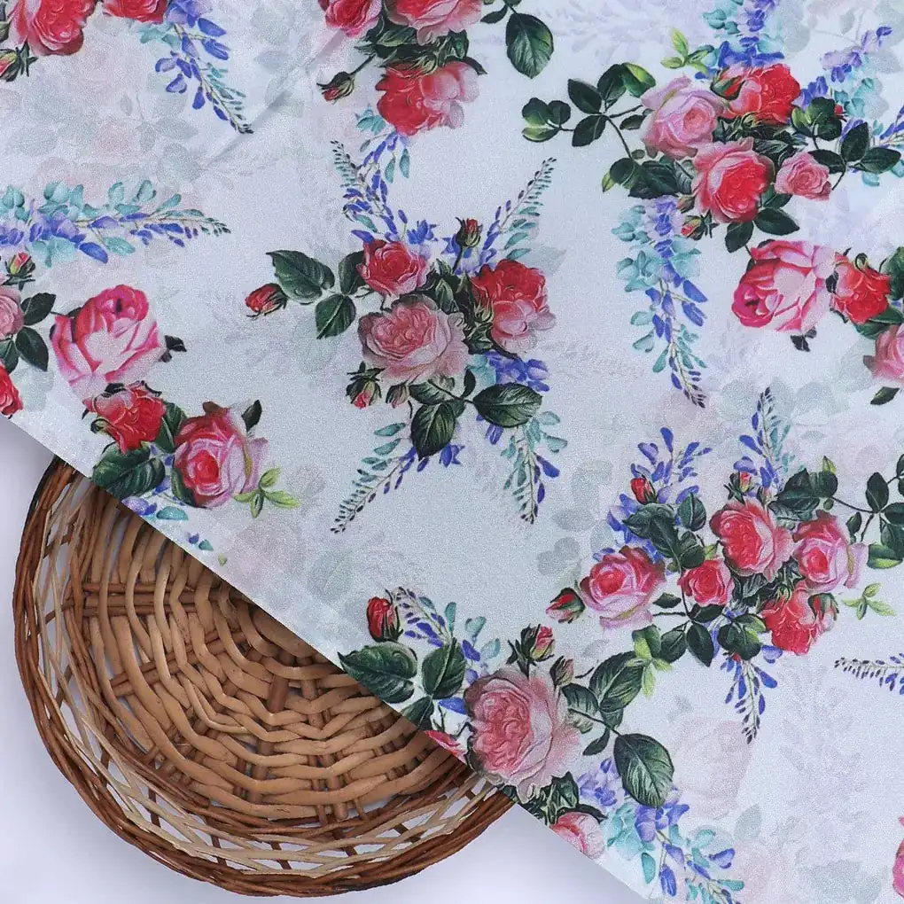 Red Rose Bunch Repeat Digital Printed Fabric - Japan Satin - Image 2