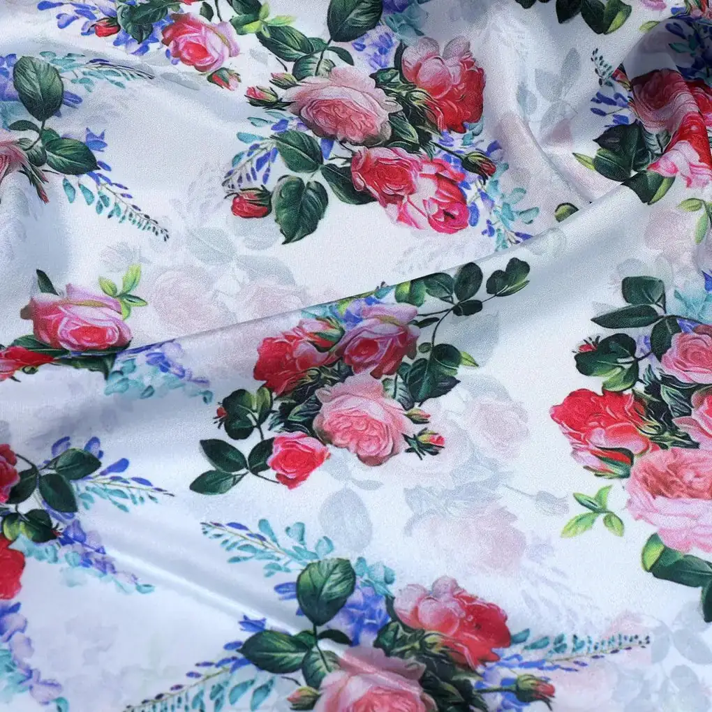 Red Rose Bunch Repeat Digital Printed Fabric - Japan Satin - Image 3