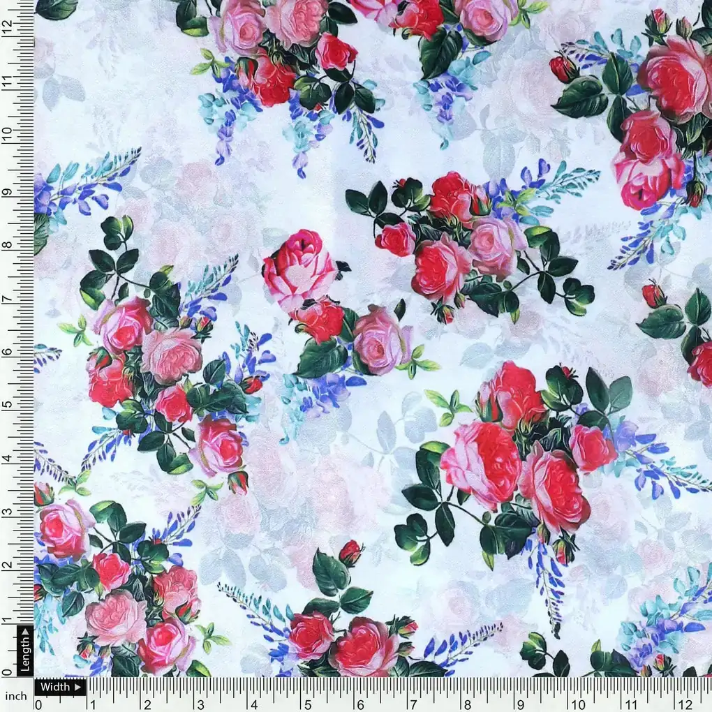 Red Rose Bunch Repeat Digital Printed Fabric - Japan Satin - Image 4