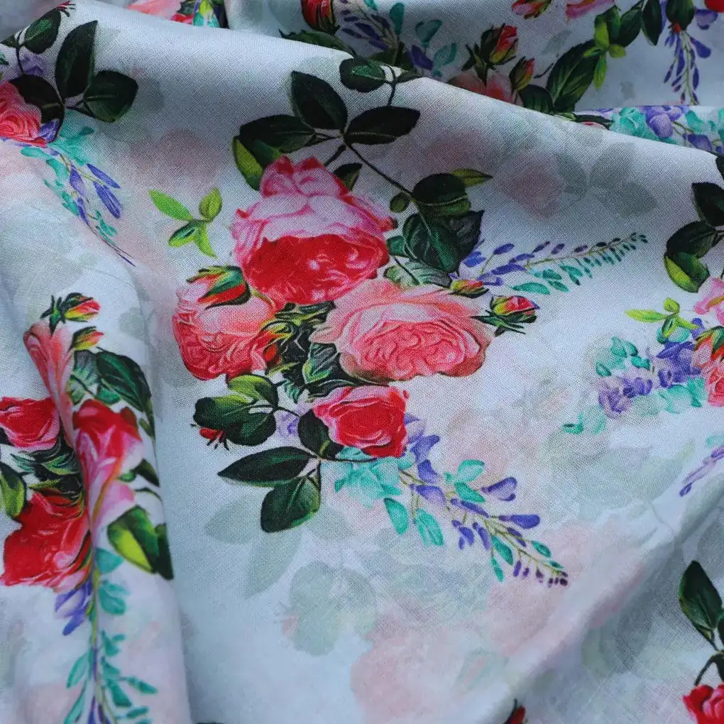 Red Rose Bunch Repeat Digital Printed Fabric - Pure Cotton - Image 3