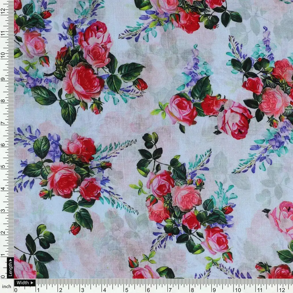 Red Rose Bunch Repeat Digital Printed Fabric - Pure Cotton - Image 4
