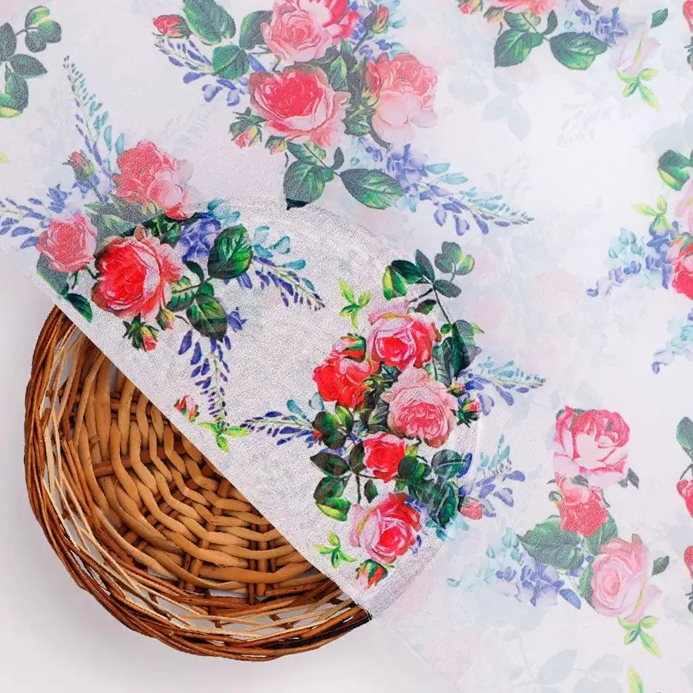 Red Rose Bunch Repeat Digital Printed Fabric - Weightless - Image 2
