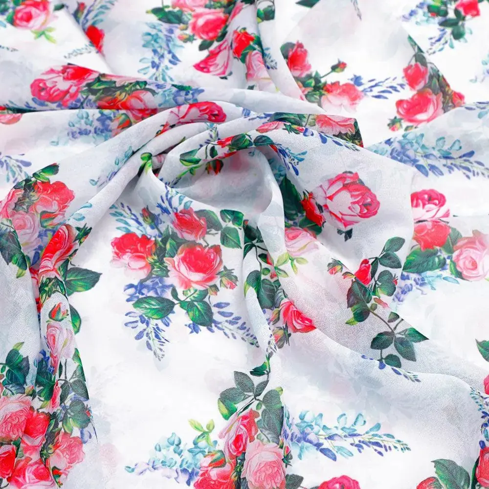 Red Rose Bunch Repeat Digital Printed Fabric - Weightless - Image 3