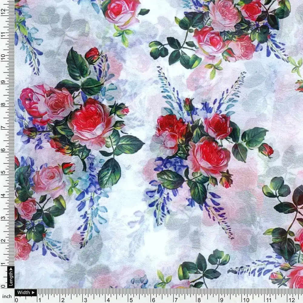 Red Rose Bunch Repeat Digital Printed Fabric - Weightless - Image 4