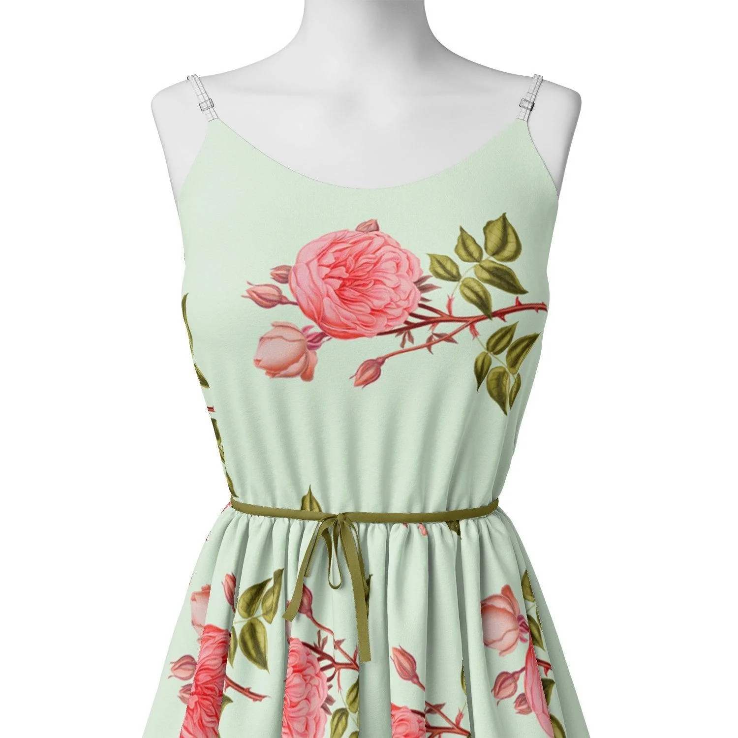 Red Rose Laying on Pista Base Digital Printed Fabric - Image 2