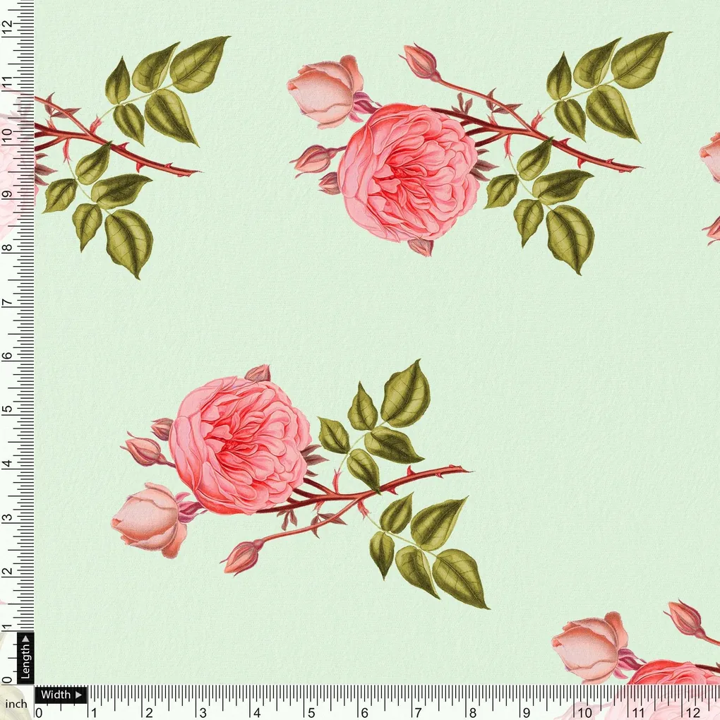 Red Rose Laying on Pista Base Digital Printed Fabric - Image 4