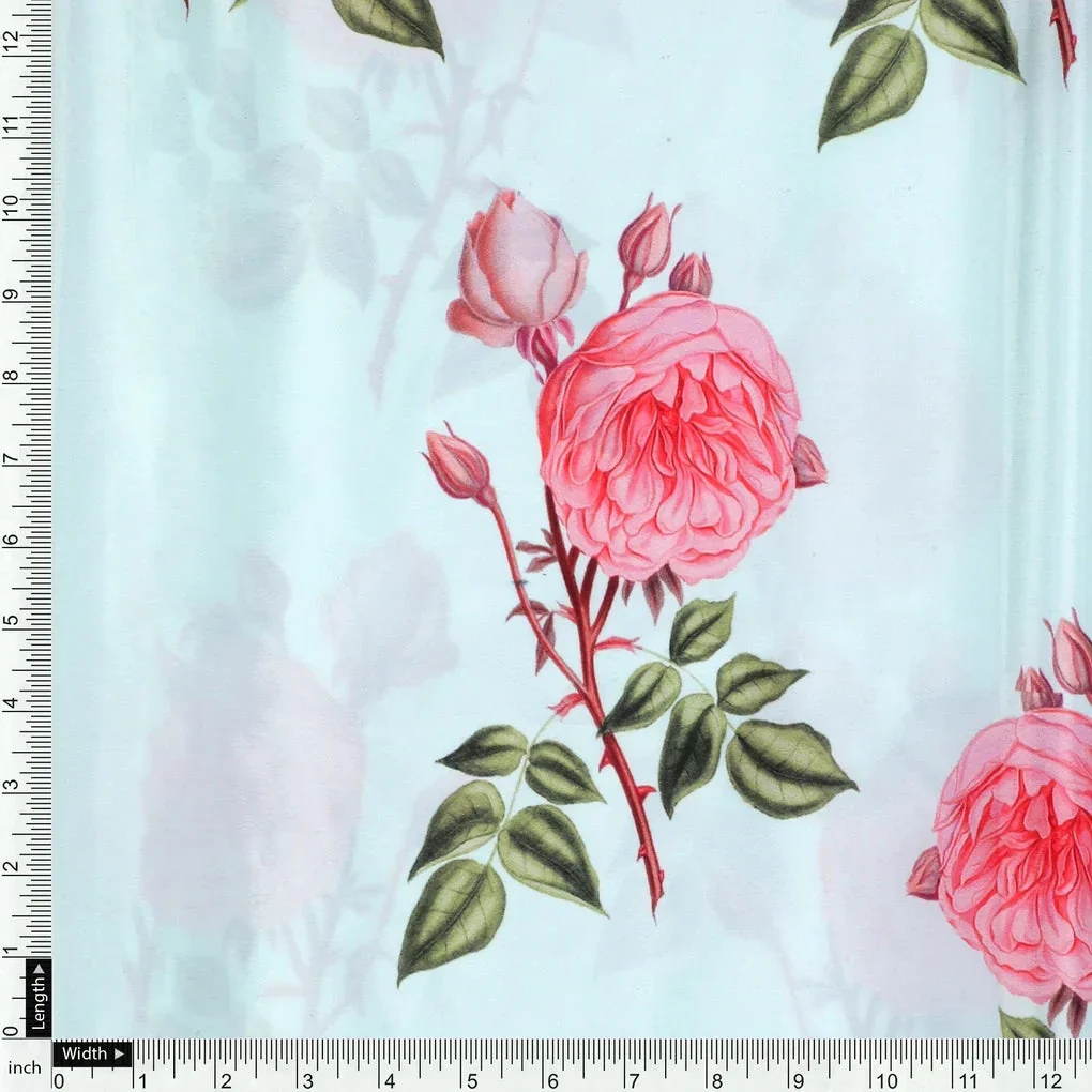 Red Rose Laying on Pista Base Digital Printed Fabric - Image 4