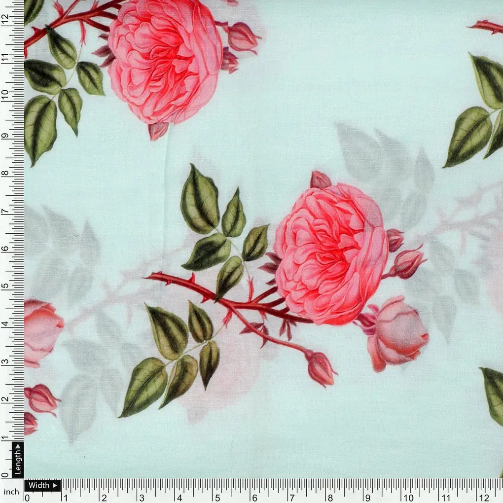 Red Rose Laying on Pista Base Digital Printed Fabric - Image 4