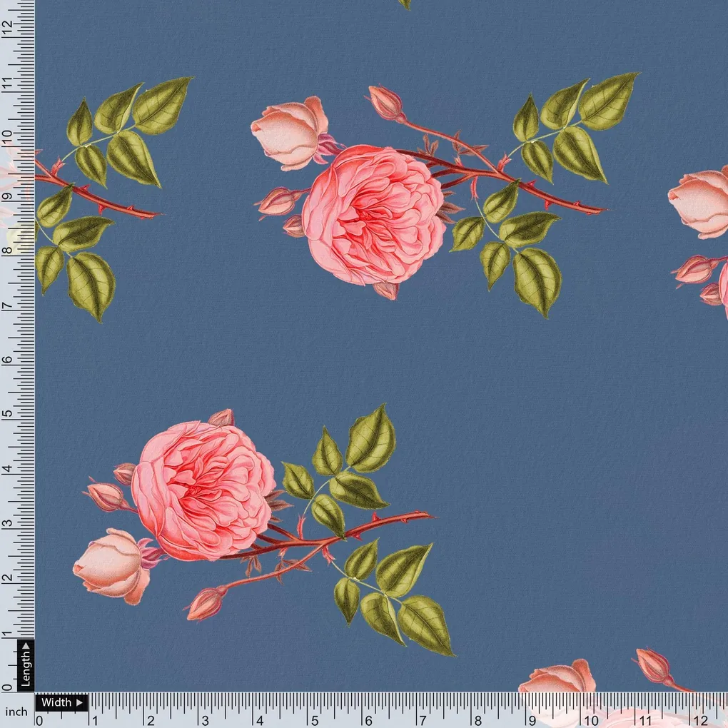 Red Rose Laying Over Blue Base Digital Printed Fabric - Image 4