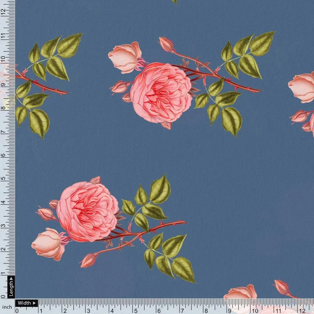 Red Rose Laying Over Blue Base Digital Printed Fabric - Image 4