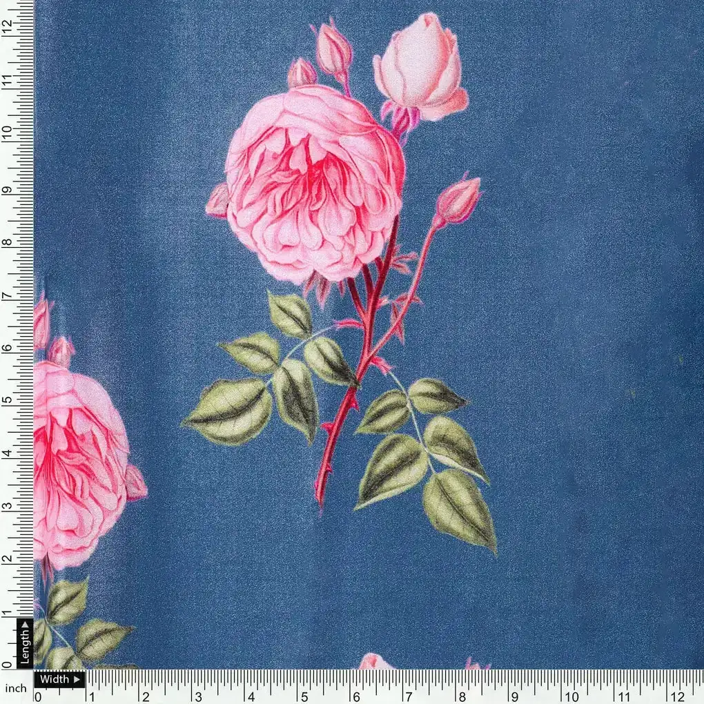 Red Rose Laying Over Blue Base Digital Printed Fabric - Image 4