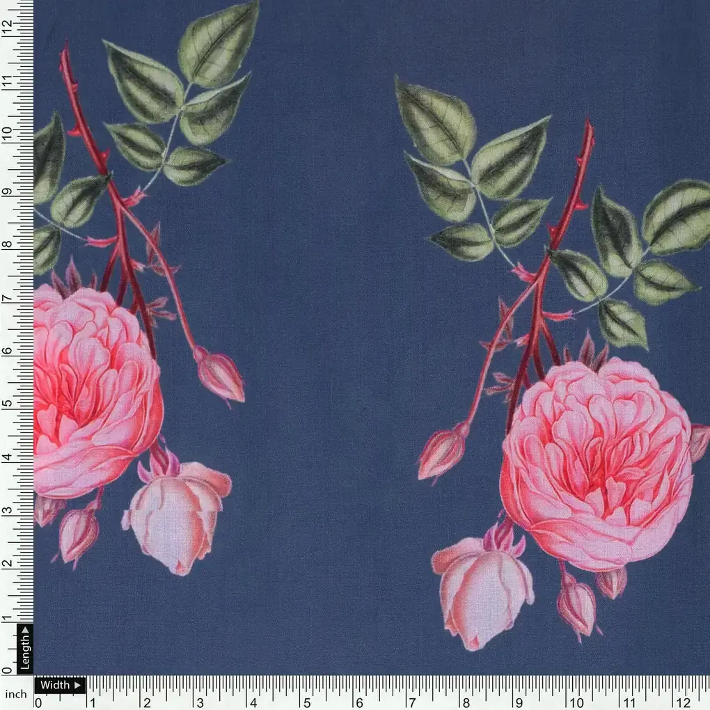 Red Rose Laying Over Blue Base Digital Printed Fabric - Image 4