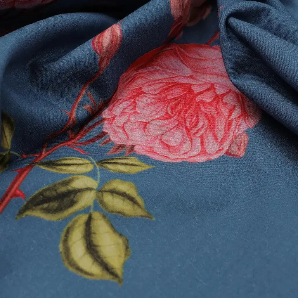 Red Rose Laying Over Blue Base Digital Printed Fabric - Image 3