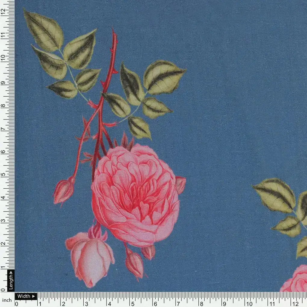 Red Rose Laying Over Blue Base Digital Printed Fabric - Image 4
