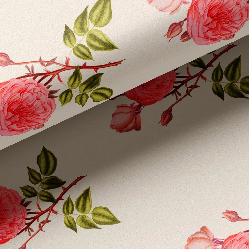 Red Rose Laying Over Peach Base Digital Printed Fabric - Image 3