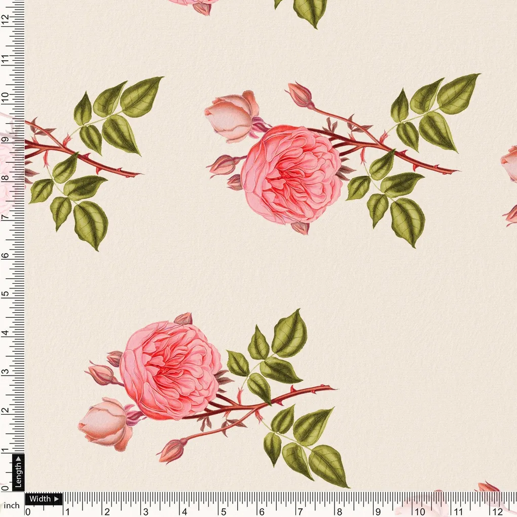 Red Rose Laying Over Peach Base Digital Printed Fabric - Image 4