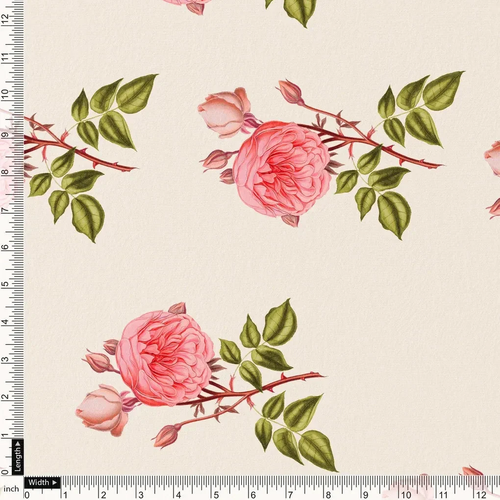 Red Rose Laying Over Peach Base Digital Printed Fabric - Image 4