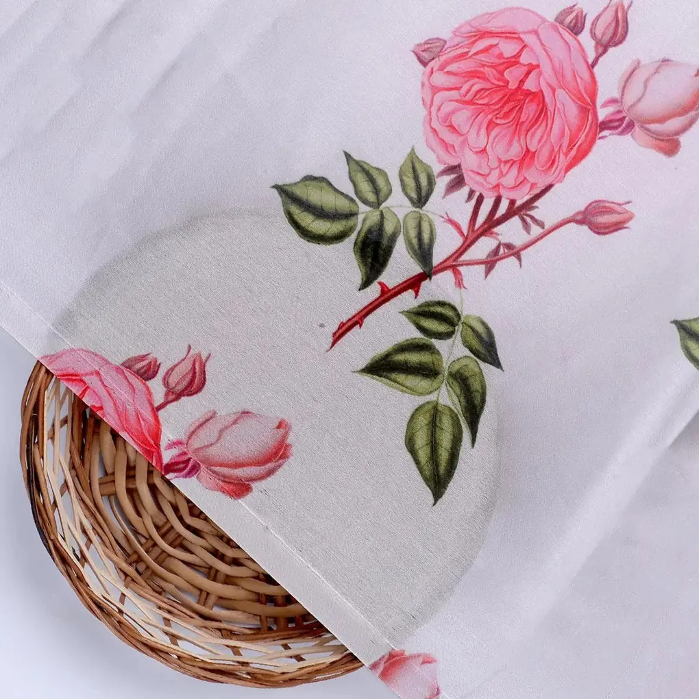 Red Rose Laying Over Peach Base Digital Printed Fabric - Image 2