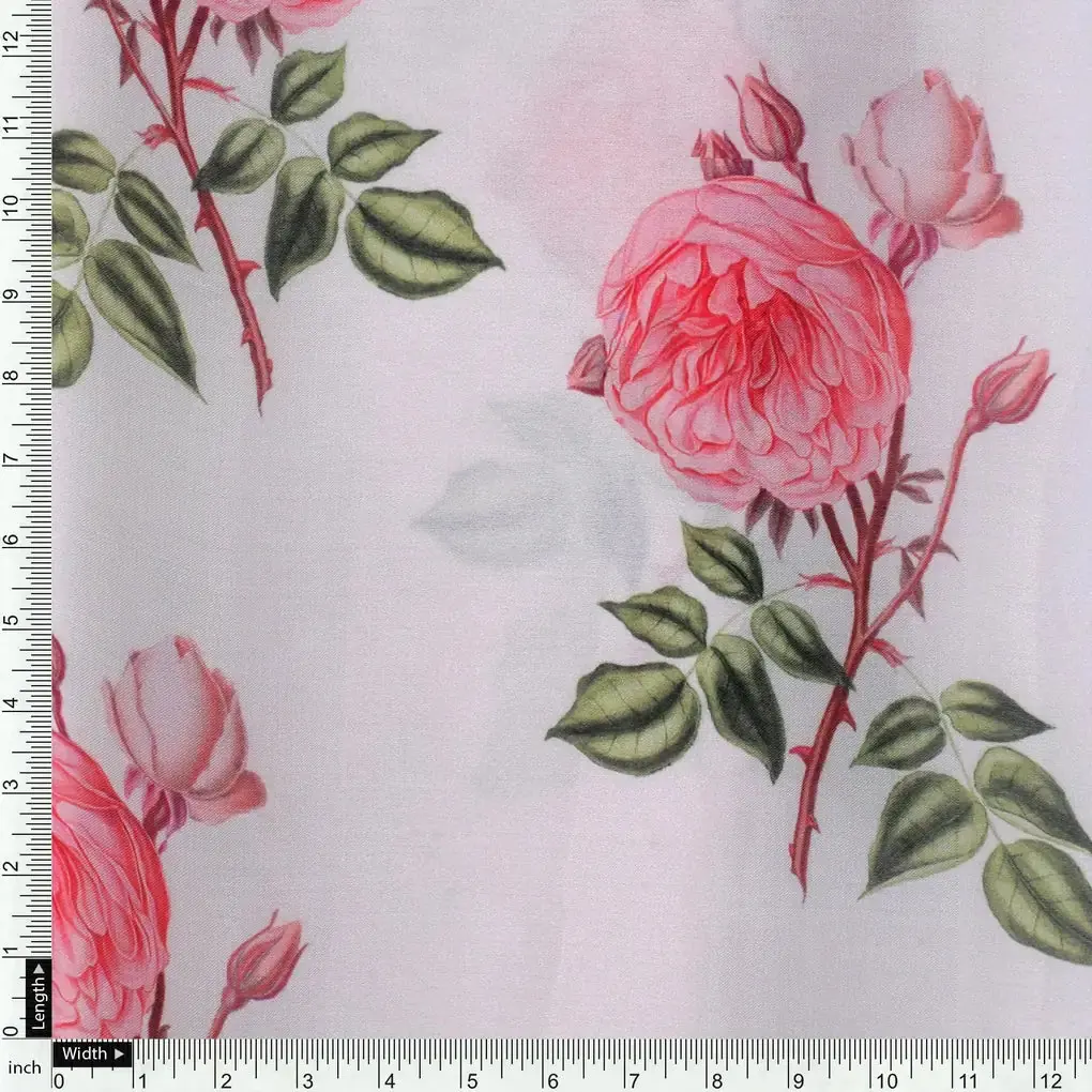 Red Rose Laying Over Peach Base Digital Printed Fabric - Image 4