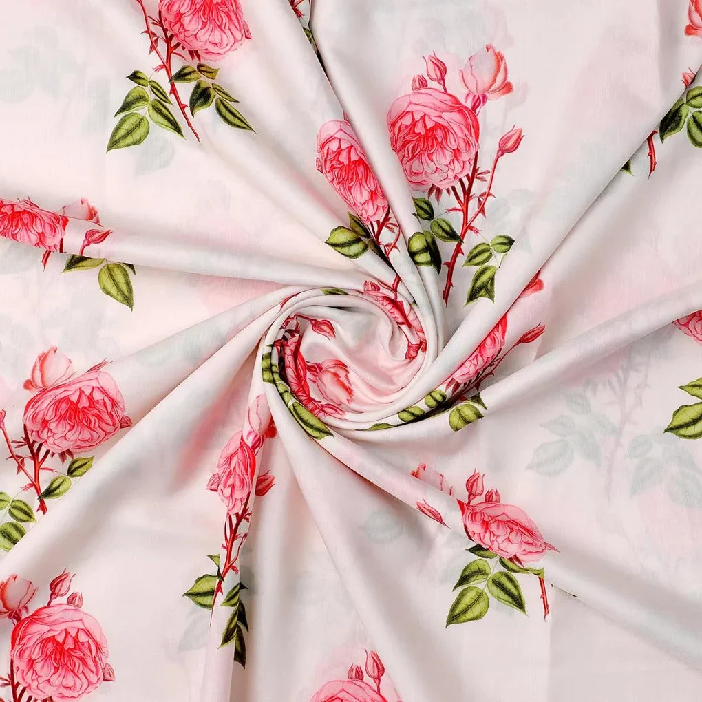 Red Rose Laying Over Peach Base Digital Printed Fabric - Image 3