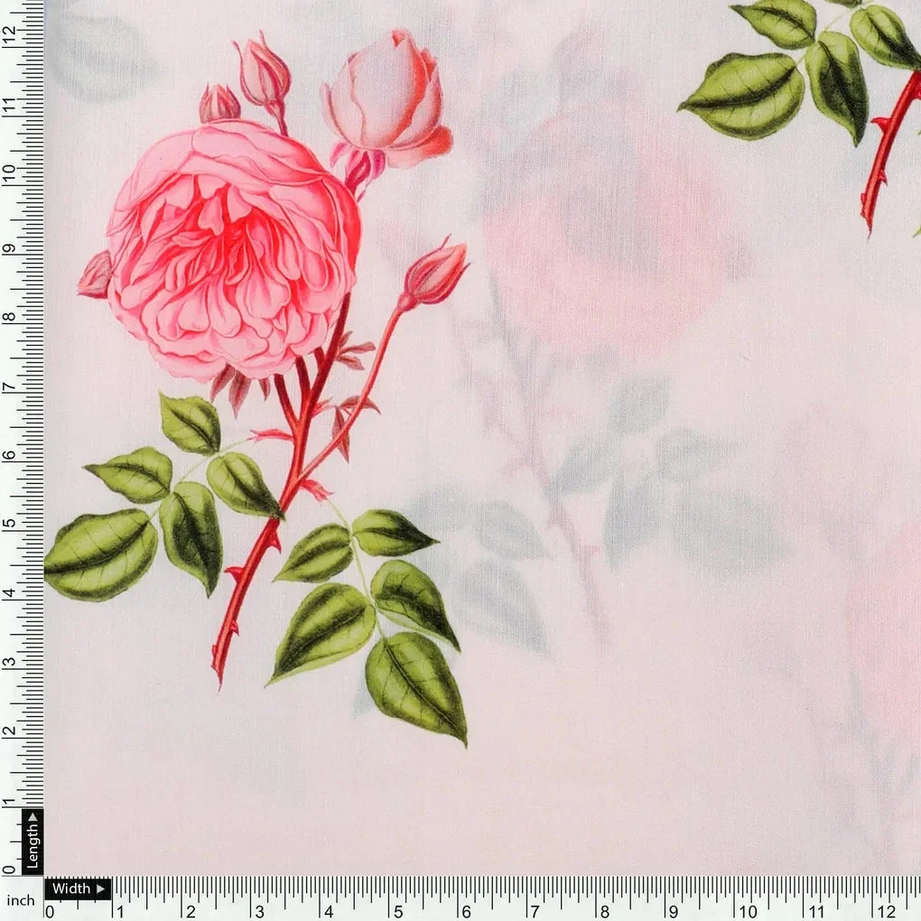 Red Rose Laying Over Peach Base Digital Printed Fabric - Image 4