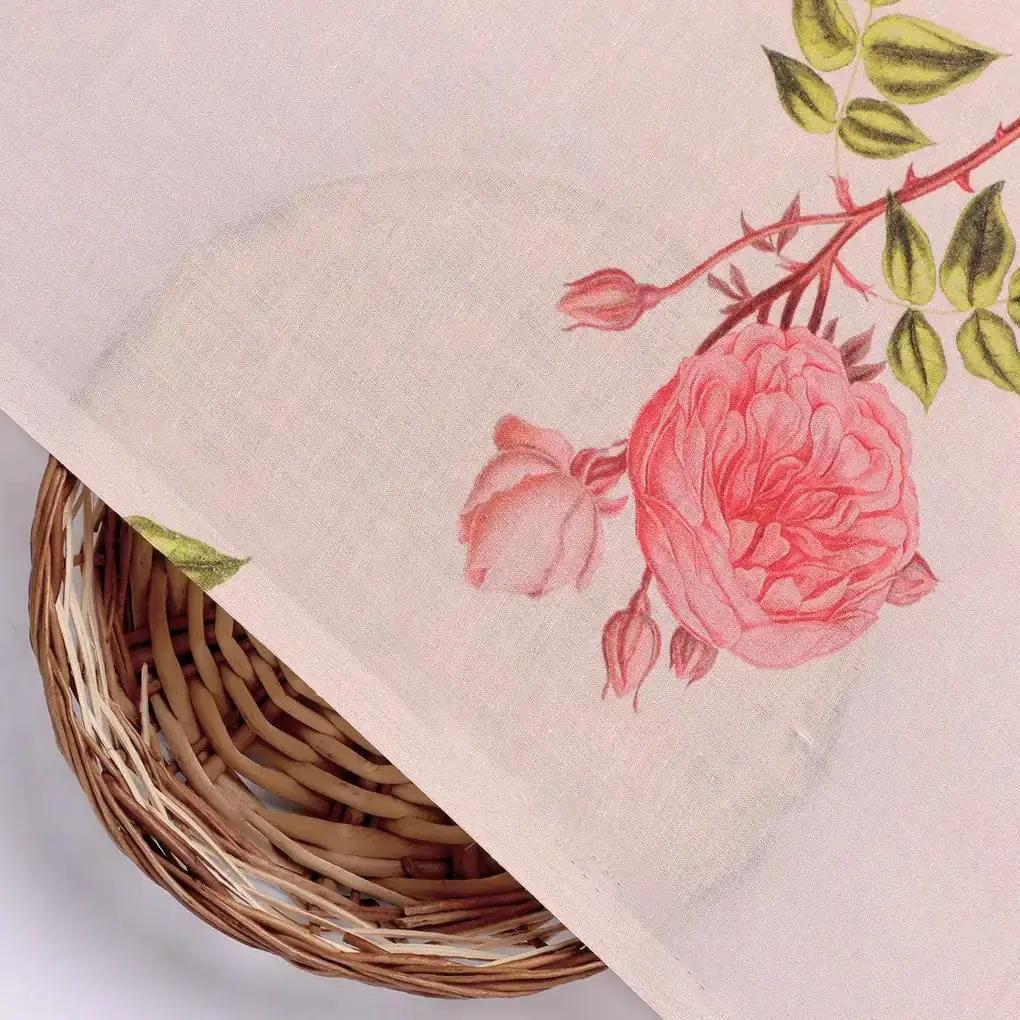 Red Rose Laying Over Peach Base Digital Printed Fabric - Image 2