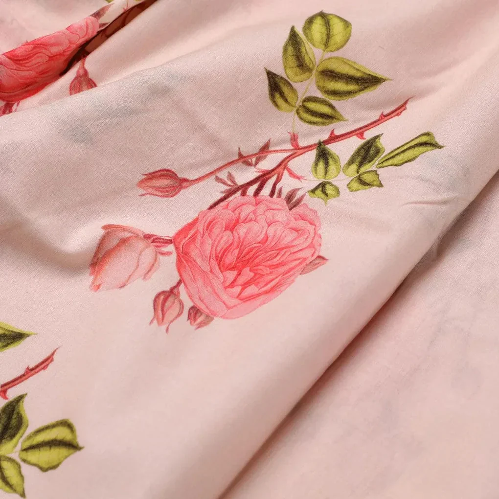 Red Rose Laying Over Peach Base Digital Printed Fabric - Image 3