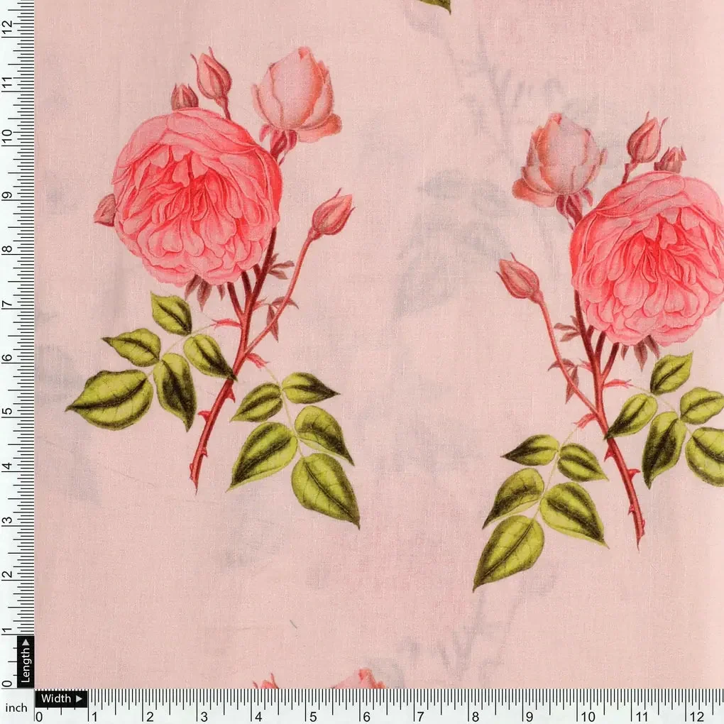 Red Rose Laying Over Peach Base Digital Printed Fabric - Image 4